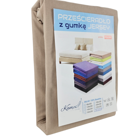 PRZEŚCIERADŁO Z GUMKĄ JERSEY BAWEŁNA PREMIUM CAPPUCINO 180x220
