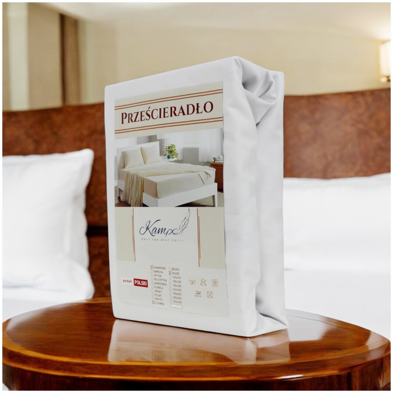 PRZEŚCIERADŁO KAM-POL Z GUMKĄ HOTELOWE ADAMASZEK PASEK 1 CM 90x220 - obrazek 2